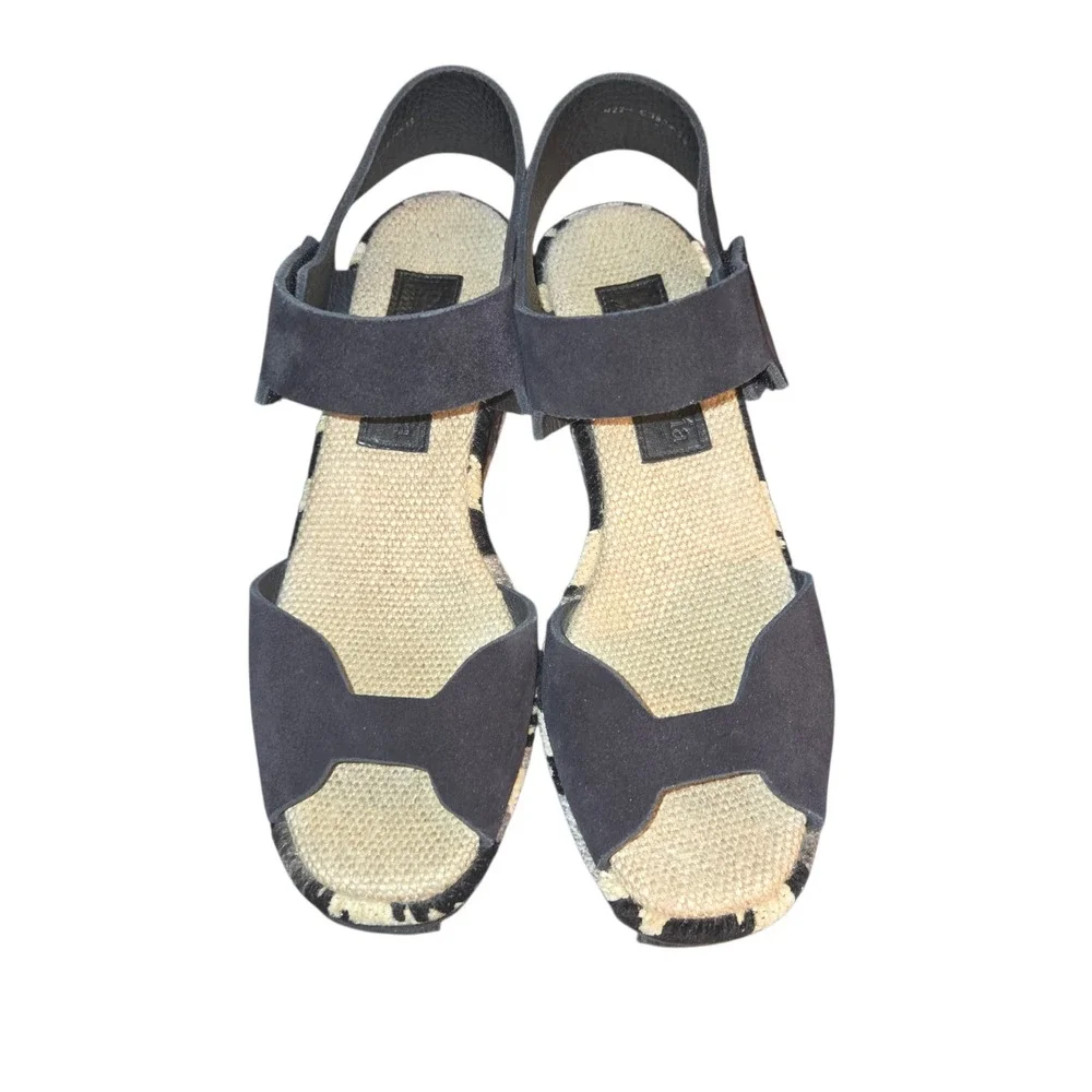 Pedro Garcia Wedge Sandals Womens 36 Black & Tan Tapestry & Suede Platform Spain